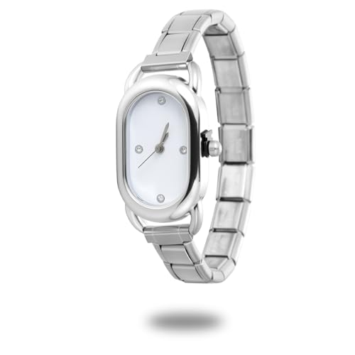 Loozykit Italian charm bracelet gold silber men italian Charms watch for women Spleißbar Edelstahl italian charm watch armband DIY armband modul uhr Geschenke(Silber weiß 18,5 * 12 cm) von Loozykit