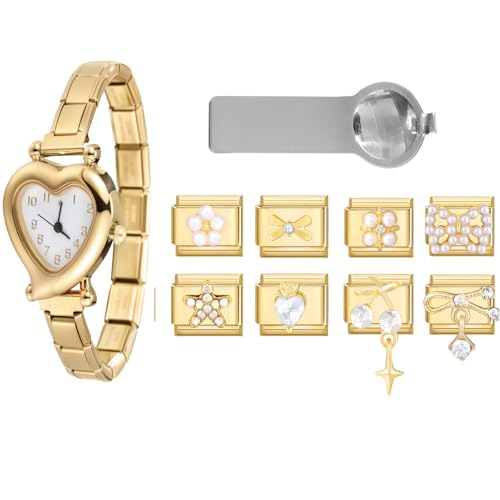 Loozykit Italian chram bracelet charms Set mit Herz-Armbanduhr italian Charms Silber Edelstahl Mehrere Charms Watch Kombinationen Dekorative charm Armbander Uhr Geschenk (Goldenes Weiß) von Loozykit