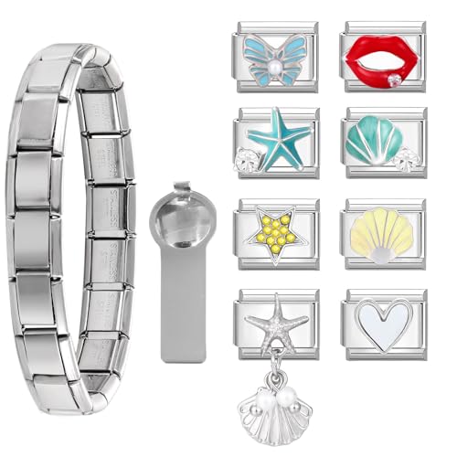 Loozykit Personalisierung Italian Charm Bracelet Charms Gold Silber 8pcs Module für 9mm Italian charms für Damen DIY Abnehmbar Italienisches Charm Armband Mädchen Geschenk(Silber Patch) von Loozykit
