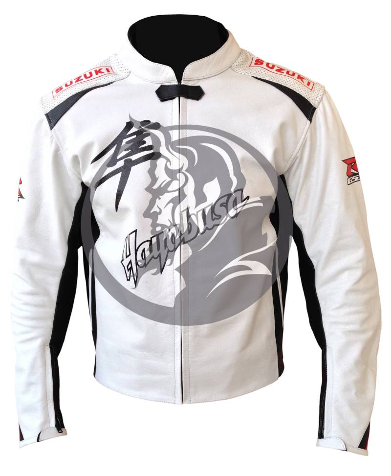 Swarovski Hayabusa Rgsx Weiße Motorradlederjacke Mit Rüstung | Anpassbare Lederjacke Ce-Schutz von LopeholtLeather