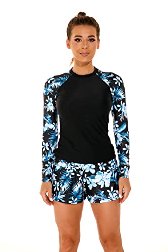 Damen Langarm Rashguard Athletic Swim Aztec Tankini Sets Badeanzug, Black235, Medium von Lopie