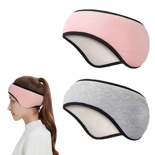 Lopsity Fleece-Ohrwärmer für Männer und Frauen, verstellbares Winter-Stirnband, Ohrenschützer, Ohrenschützer, Radfahren, Sking, Laufen, schalldicht, Schlaf-Ohrwickel (Rosa + Grau, groß), 2 Stück von Lopsity