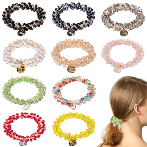 Loqpol 10 x Perlen-Haargummis | dehnbare elastische Haargummis mit Kristallperlen, ausgefallene handgefertigte Haarbänder, Pferdeschwanz-Halter, perfektes Haar-Accessoire für Frauen und Mädchen. von loqpol