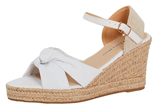 Damen Sandalen mit offener Spitze, Espadrille-Keilsandalen, verknotete Riemen, Keilsandalen aus Jute mit Knöchelwickelschuhen, Weiß, EU37 von Lora Dora