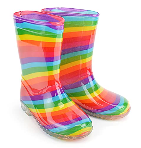 Kinder Jungen Mädchen Mid Wade Regen Schnee Stiefel Gummistiefel Gummistiefel Gr., - Regenbogen-Print - Größe: 28 EU von Lora Dora