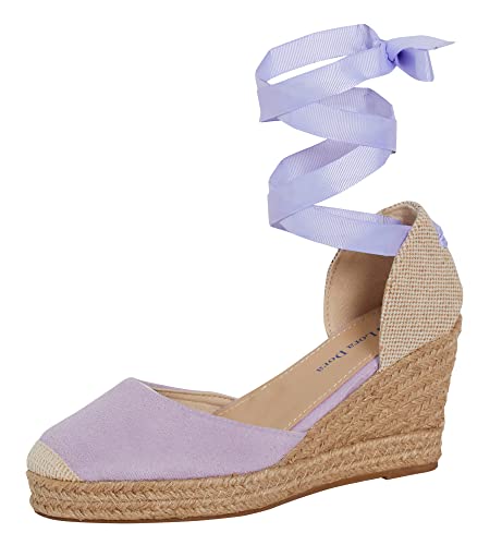 Lora Dora Womens Espadrille Keilabsatz Sandalen Damen Strappy Hessian Keilabsätze Sommer Schuhe Knöchelbindung Beinriemen, Flieder, 36 EU von Lora Dora