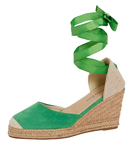 Lora Dora Womens Espadrille Wedge Sandals Strappy Hessian Wedges Ankle Wrap Tie Leg Straps Green UK 3 von Lora Dora