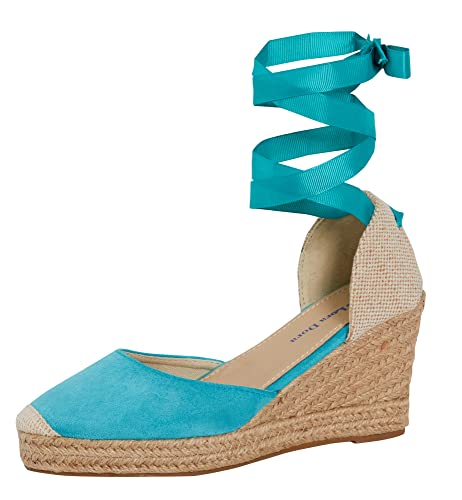 Lora Dora Womens Espadrille Wedge Sandals Strappy Hessian Wedges Ankle Wrap Tie Leg Straps Turquoise UK 7 von Lora Dora