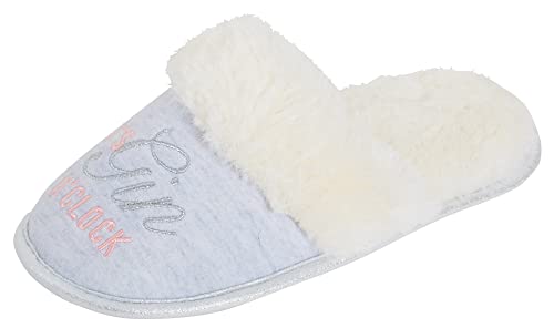 Lora Dora Damen Gin O'clock Hausschuhe für Damen Pantoletten Sherpa Fell Gefüttert Offene Rückseite Hausschuhe, grau, 39 EU von Lora Dora
