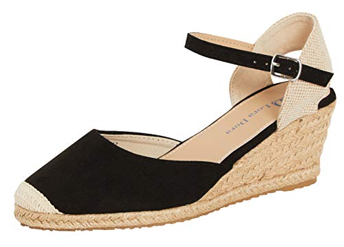 Lora Dora Damen Keilsandalen aus Jute mit Memory-Schaum, Schwarz,38 EU von Lora Dora