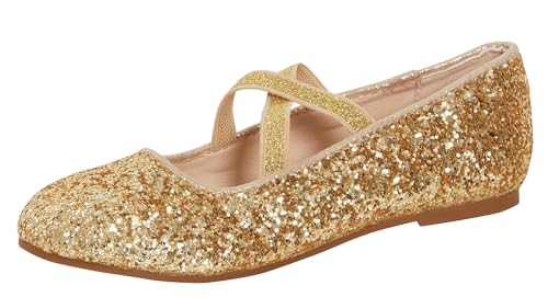Lora Dora Mädchen-Ballettschuhe mit Glitzer, für Kinder, flach, mit elastischem Riemen, Ballerina-Partyschuhe, Hochzeit, Brautjungfernschuhe von Lora Dora