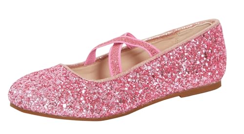 Lora Dora Mädchen-Ballettschuhe mit Glitzer, für Kinder, flach, mit elastischem Riemen, Ballerina-Partyschuhe, Hochzeit, Brautjungfernschuhe von Lora Dora