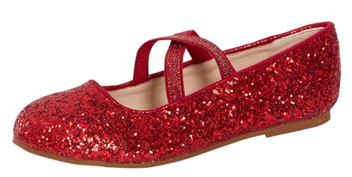 Lora Dora Mädchen-Ballettschuhe mit Glitzer, für Kinder, flach, mit elastischem Riemen, Ballerina-Partyschuhe, Hochzeit, Brautjungfernschuhe von Lora Dora