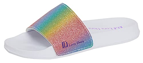 Lora Dora Mädchen Meerjungfrau schillernde Sliders Sommer Sandalen, Pink - Rainbow Pink - Größe: 28 EU von Lora Dora