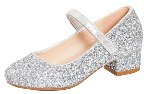 Lora Dora Mary Jane Mädchen-Schuhe mit Blockabsatz und niedrigem Absatz, Silber - Silber Glitter - Größe: 31 EU von Lora Dora