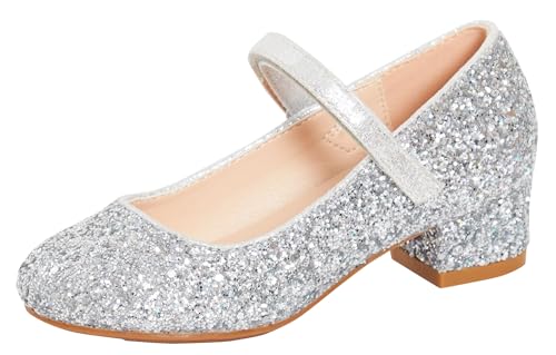 Lora Dora Mary Jane Mädchen-Schuhe mit Blockabsatz und niedrigem Absatz, Silber - Silber Glitter - Größe: 34 EU von Lora Dora