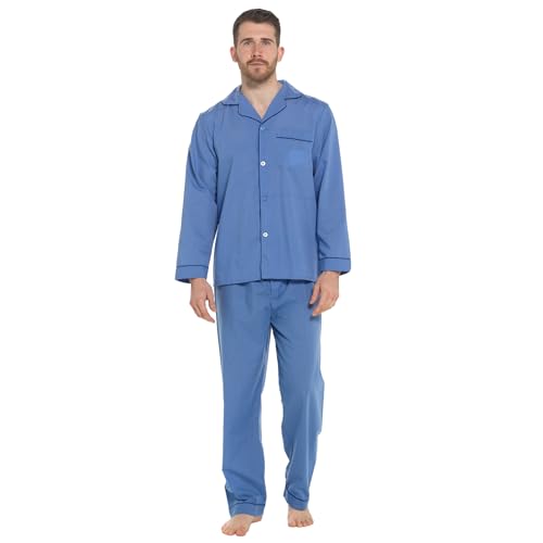 Pflegeleichtes Baumwollmischgewebe, klassischer, langer Pyjama für Herren Gr. X-Large, Plain Blue von Lora Dora
