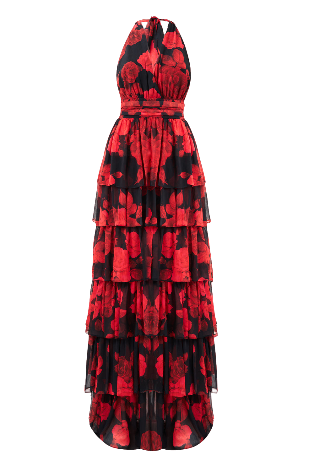 Lola Red Floral Ruffled Maxi Dress von Lora Istanbul