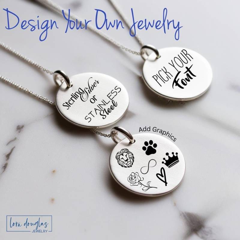 Personalisierter Schmuck, Sterling Silber Oder Edelstahl Charm Mit Gravur Für Halskette Armband Personalisierter Schmuck, Sterling Silber Oder Edelstahl Charm Mit Gravur Für Halskette Armband von LoraDouglasJewelry