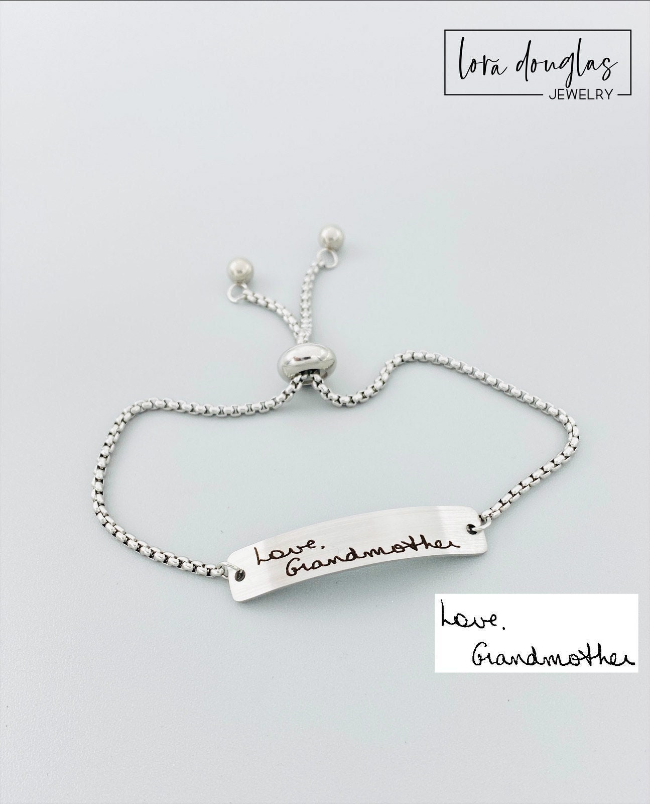 Personalisiertes Armband Mit Gravur, Lasergravur Echter Handschrift Oder Nachricht, Verstellbares Schiebearmband Aus Edelstahl Silber Personalisiertes Armband Mit Gravur, Lasergravur Echter Handschrift Oder Nachricht, Verstellbares Schiebearmband Aus Edelstahl Silber von LoraDouglasJewelry