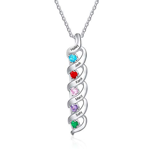 lorajewel Personalisiert Kette mit 2-7 Namen Gravur für Damen Halskette Herz Anhänger Sterling Silber 925 Geschenk für Mutter und Tochter Geburtstag/Valentinstag/Muttertag/Weihnachten von lorajewel