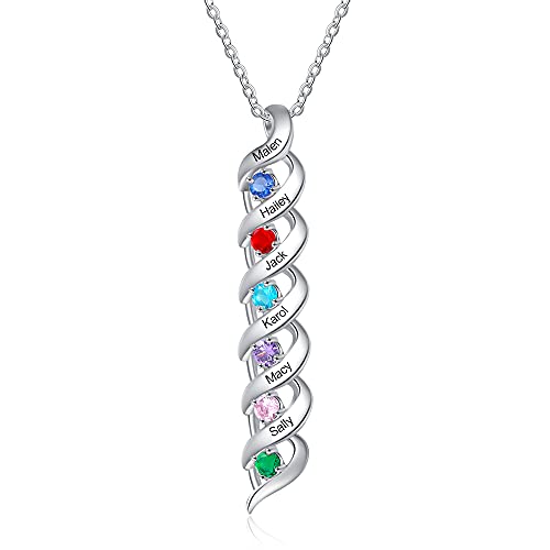 lorajewel Personalisiert Kette mit 2-7 Namen Gravur für Damen Halskette Herz Anhänger Sterling Silber 925 Geschenk für Mutter und Tochter Geburtstag/Valentinstag/Muttertag/Weihnachten von lorajewel