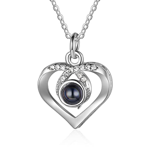 Lorajewel Personalisierte Foto Projektion Halskette Herz Anhänger Kette mit Bild im Stein Inneren fotogeschenke Schmuck für Mutter Kind Damen von lorajewel