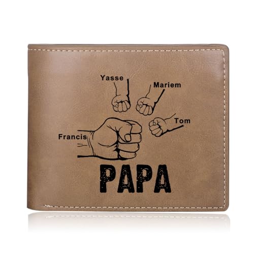 lorajewel Personalisierte Geldbörse mit Papa - Geldbörse Leder mit Namen Foto Gravur - Papa Geschenk Geburtstag Vatertag von lorajewel