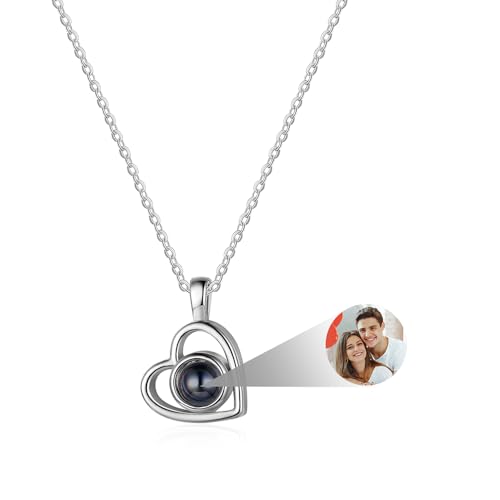 lorajewel Personalisierte Kette Fotoprojektion mit Bild Herzkette Edelstahl Kette Geschenk für Mutter und Tochter Oma Frau Feste Freundin (Herz-4) von lorajewel