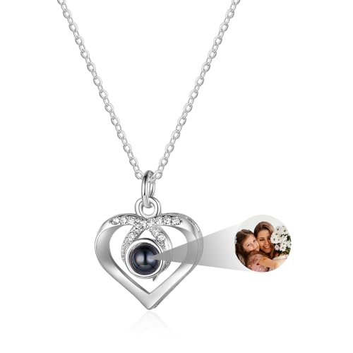 lorajewel Personalisierte Kette Fotoprojektion mit Bild Herzkette Edelstahl Kette Geschenk für Mutter und Tochter Oma Frau Feste Freundin (Herz-5) von lorajewel