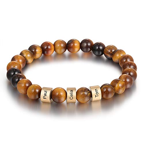 Lorajewel Personalisiertes Perlen Armband mit 2-4 Namen Tigerauge Armband mit gravur Bijoux Cadeau pour Noël Saint-Valentin Vatertag von Lorajewel