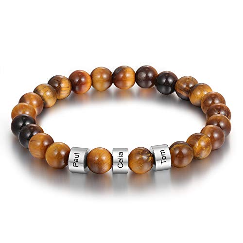 Lorajewel Personalisiertes Perlen Armband mit 2-4 Namen Tigerauge Armband mit gravur Bijoux Cadeau pour Noël Saint-Valentin Vatertag von lorajewel