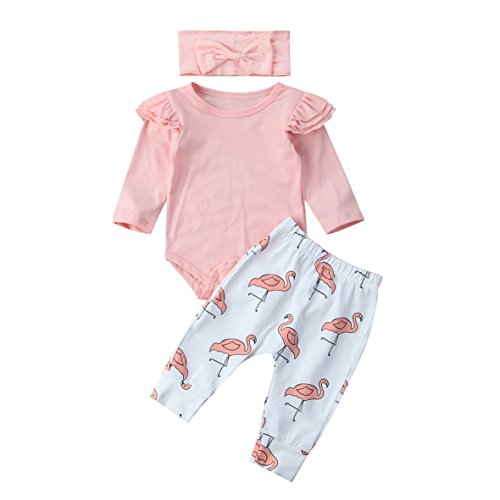Loralie Neugeborenes Baby Mädchen Langarm Body Romper Overalls +Flamingo Hosen Outfits Set (6-12 Monate, Flamingo Outfits) von Loralie