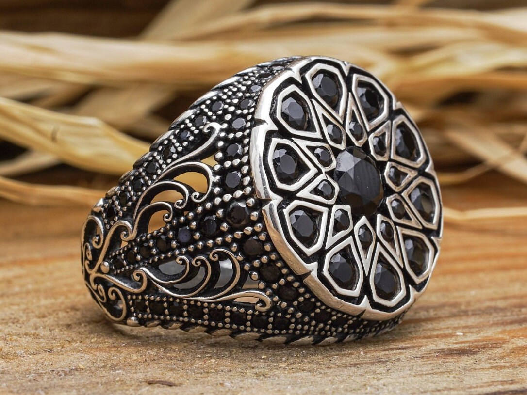 Natürlicher Schwarzer Onyx Silberring/Eleganter Herren Handgemachter 925K Sterling Silber Ringe Für Männer Geschenke Mann Geschenk Ihn von LordenSilver