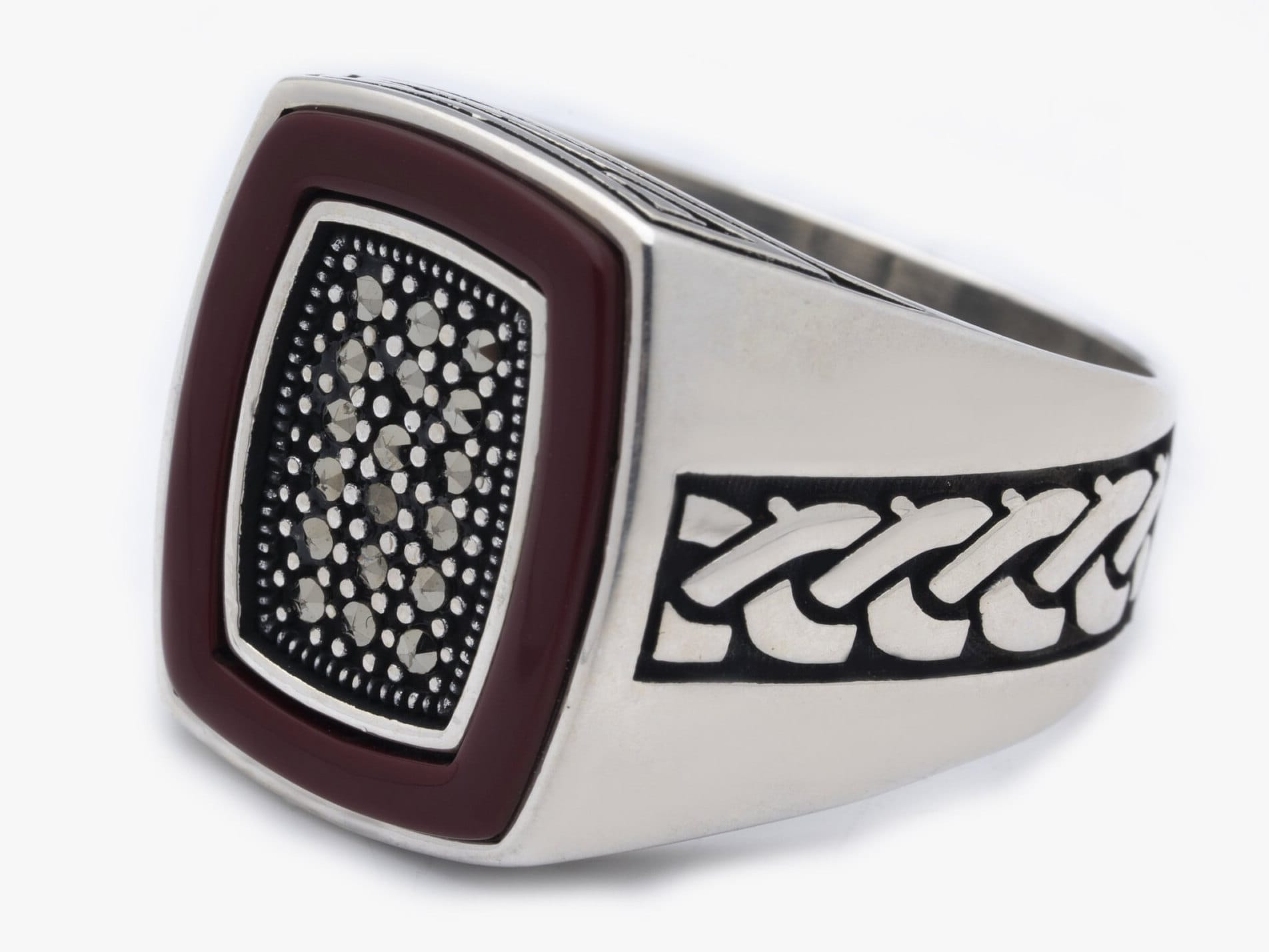 Red Achat Gentleman Ring/Multi Stone Roter Schmuck Moderner Design Herren Statement Silber Geschenk Für Glück von LordenSilver