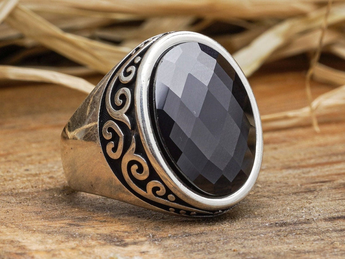 Schwarzer Onyx Herren Ring/Ottoman Muster Special Design Silber Ringe Für Ihn Geburtstagsgeschenk von LordenSilver