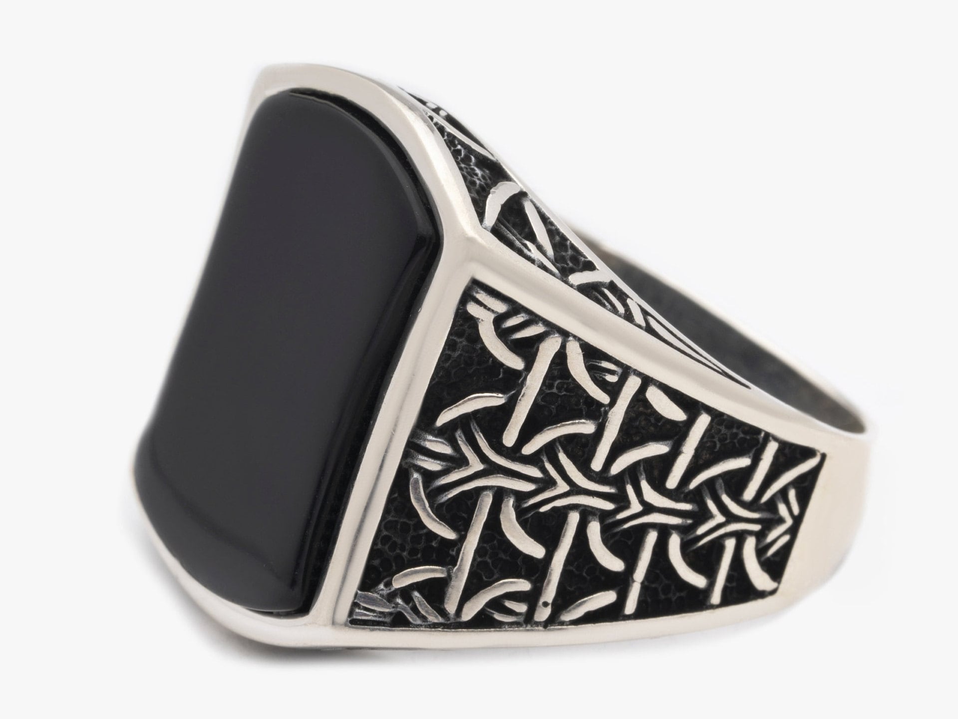 Schwarzer Onyx Silber Ring/Herren Gemusterter Special Design Geschenk Für Ihn Geburtstagsgeschenk von LordenSilver