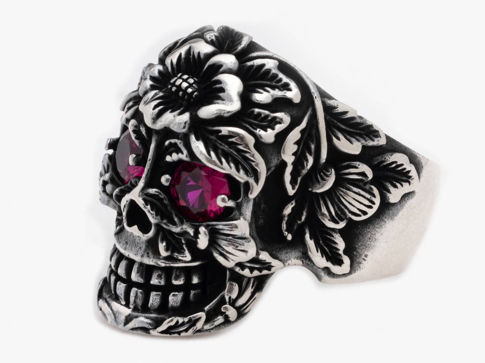 Sugar Skull Ring/Blumenschädel Halloween Silber Totenkopf Herren Geschenk Für Biker Liebling Freund von LordenSilver
