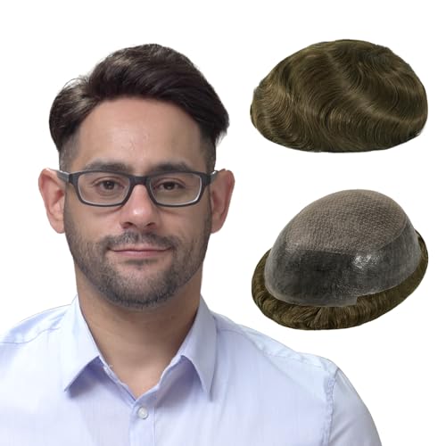 Lordhair Knotenlos Toupet für Männer, Haut Eben Injiziert Mensch Haar System, Basisgröße 8x10 Zoll Leichte Mittlere Dichte Herren Haarteil von Lordhair