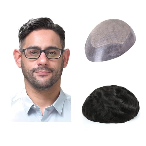 Lordhair Knotenlos Toupet für Männer, Haut Eben Injiziert Mensch Haar System, Basisgröße 8x10 Zoll Leichte Mittlere Dichte Herren Haarteil von Lordhair
