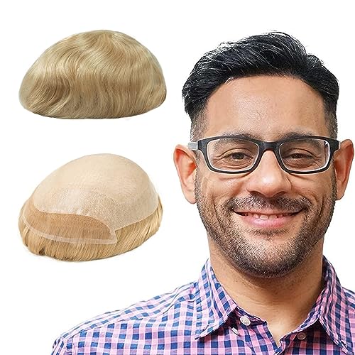 Lordhair Knotenlos Toupet für Männer, Haut Eben Injiziert Spitzenfront Mensch Haar System, Basisgröße 8x10 Zoll Leichte Mittlere Dichte Herren Haarteil von Lordhair