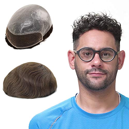 Lordhair Perücke Männer,Realität Toupet, 0,08 mm Dünne Leder Basis 20 * 25 CM Leichtes Haarersatzsystem Mittlerer Dichte,Französische Spitzen und fortschrittlich PU Kombinieren von Lordhair