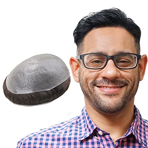 Lordhair Toupet Echthaar Männer,Perücke Männer,0,03 mm Dünne Leder Basis 20 * 25 CM Leichtes Haarersatzsystem Mittlerer Dichte,Toupet Natürlich eng anliegend, Elegant und Schön von Lordhair