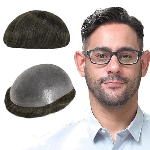 Lordhair Toupet Echthaar Männer,Perücke Männer,0,08 mm Dünnes Haut Haarteil Basisgröße,20 x 25 CM Leichtes Mittlerer Dichte Haarersatzsystem von Lordhair