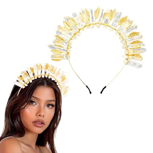 Lorealri Raw Crystal Stirnband Boho Blatt Ast Braut Kopfschmuck Cospaly Kopfbedeckung Accessoires für Frauen (Gold, M) von Lorealri