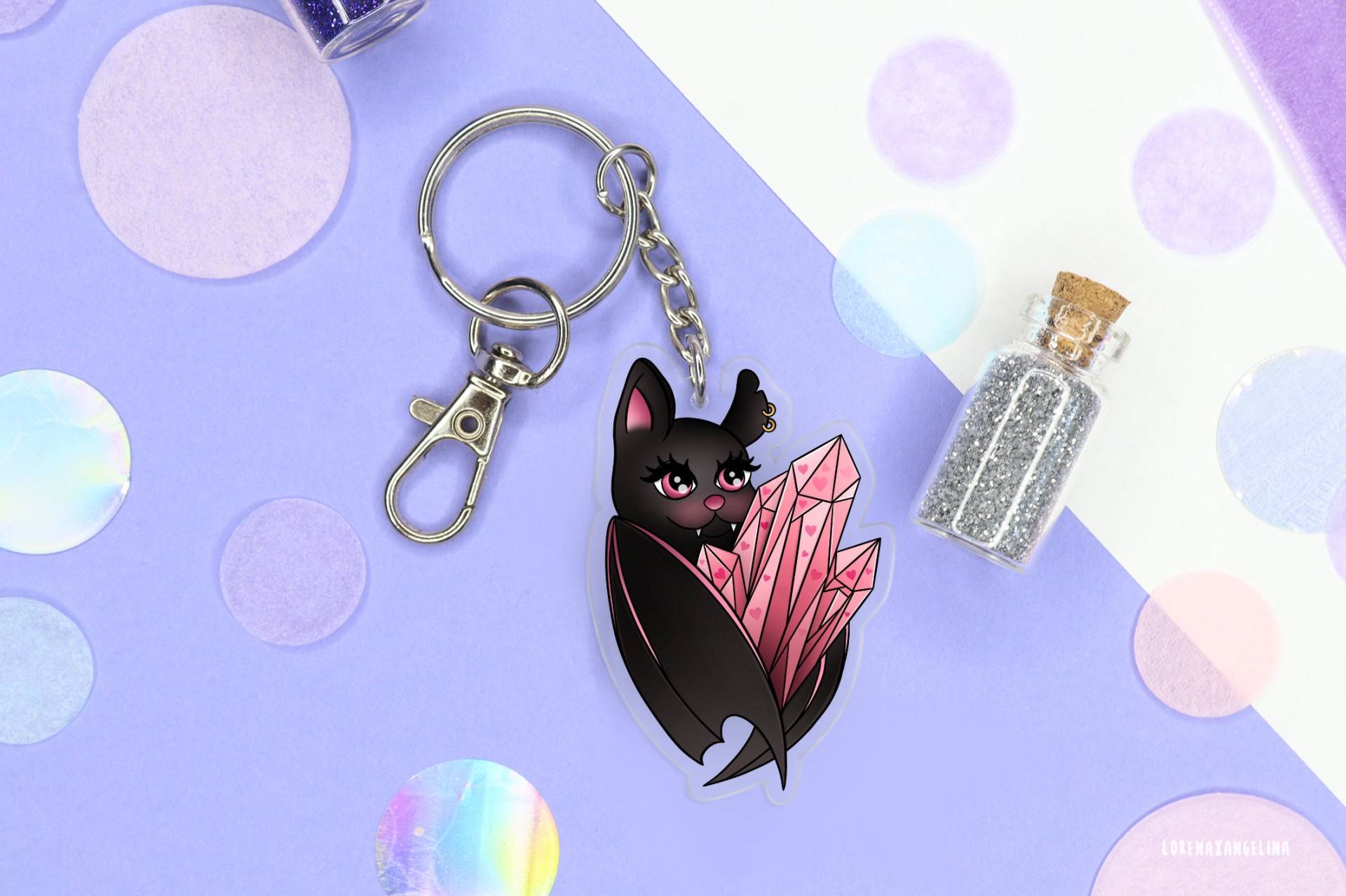Crystal Bat Acrylic Keychain + Hook | Vampire Cute Fantasy Animal Keyring Kawaii Diaries Ring von LorenaxAngelina