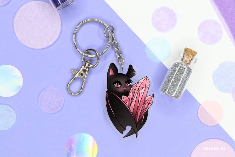 Crystal Bat Acrylic Keychain + Hook | Vampire Cute Fantasy Animal Keyring Kawaii Diaries Ring von LorenaxAngelina