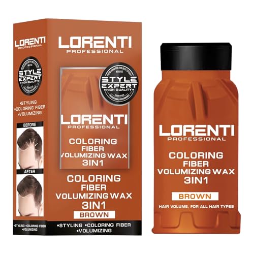 Lorenti Professional 3in1 Faser-Volumen-Wachs Braun – Styling, Haarfarbe & Haarverdichtung – Puderwachs gegen dünnes Haar für Männer & Frauen von Lorenti