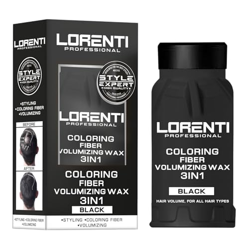 Lorenti Professional 3in1 Faser-Volumen-Wachs Schwarz – Styling, Haarfarbe & Haarverdichtung – Puderwachs gegen dünnes Haar für Männer & Frauen von Lorenti