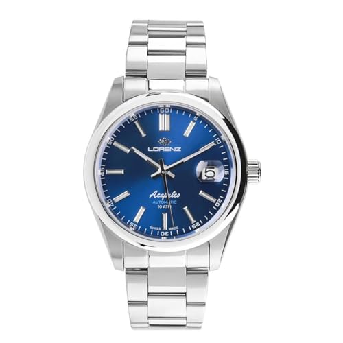 Lorenz Acapulco 090018CC Klassische Herrenuhr mit automatischem Uhrwerk Swiss Made - Armband aus Edelstahl - Sub 100 Meter, blau, Modern von Lorenz